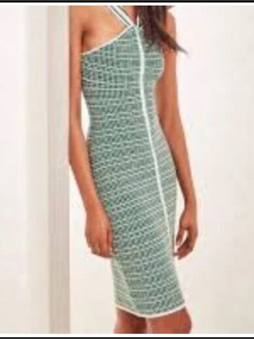Etcetera Green White Bodycon Dress Cove Halter Neck Womens Stretch Size M